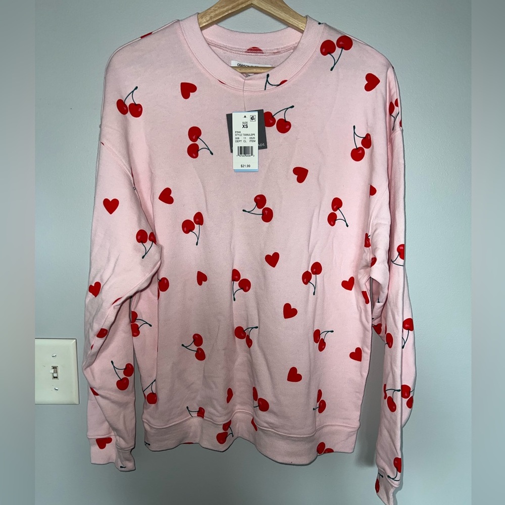 Target Cherry Hearts Sweatshirt Sweatpants 2-Piece Set Pink Valentine’s Day NWT - Picture 4 of 11